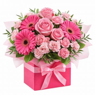Цветы в коробке «Розовый микс»