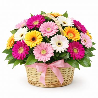 Цветы в корзинке «Микс гербер»